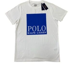 NWT. Polo by Ralph Lauren Tee. Custom slim fit. Crew neck. White and Blue.